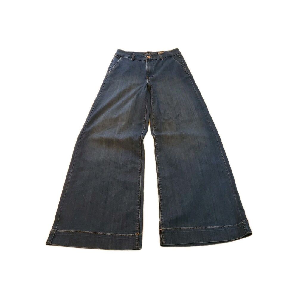 BCBG Generation Stretch High Rise Wide Leg Trousers Blue Chambray Jeans Sz 11/30